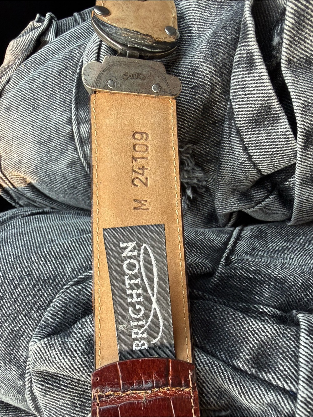 Vintage Brighton Brown Leather Belt with Silver-Tone Buckle - Picture 6 of 13